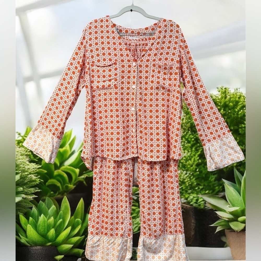 PIYAMA Orange and White pajama lounge set size XS - Picture 2 of 14